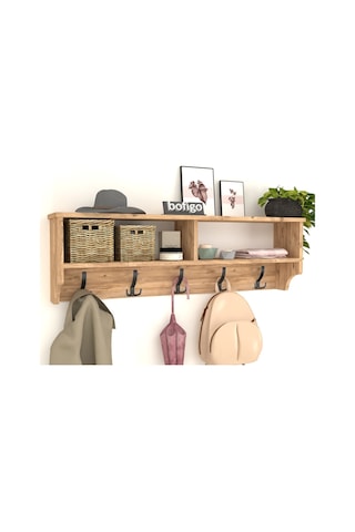 Bofigo Portmanto Duvar Askılığı Elbise Askılığı Raflı Duvar Askıl Çam