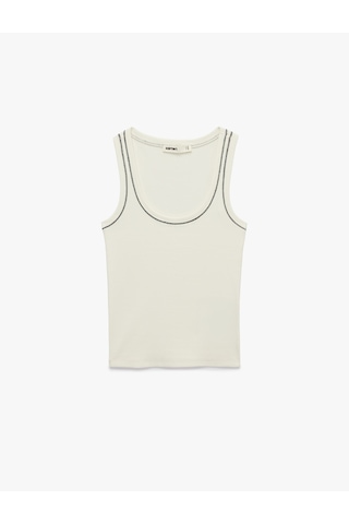 Koton Pamuklu Slim Fit Dikiş Detaylı U Yaka Halter Yaka Fitilli Atlet Ekru 6sak10246ek