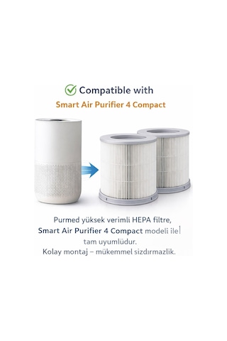 Purmed Xiaomi Smart Hava Temizleyicisi 4 Compact Uyumlu Hepa Filtre - 4 Compact Hepa Filter 2'li