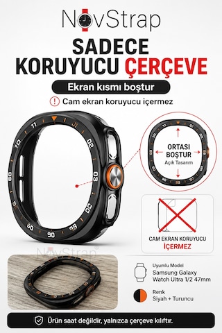 Novstrap Samsung Galaxy Watch Ultra / Ultra 2 47mm İle Uyumlu Sert Pc Kasa Koruyucu 360 Tam Koruma