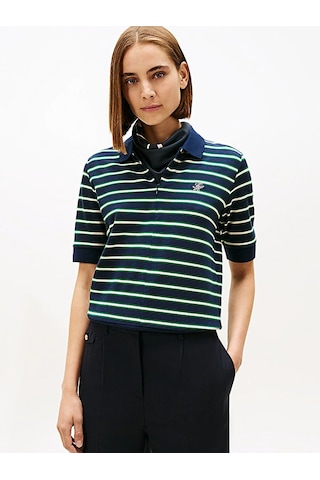 Tommy Hilfiger Th Scrıpt Lyocell Zıp Ss Polo Kadın Yeşil T-shirt - Ww0ww47853