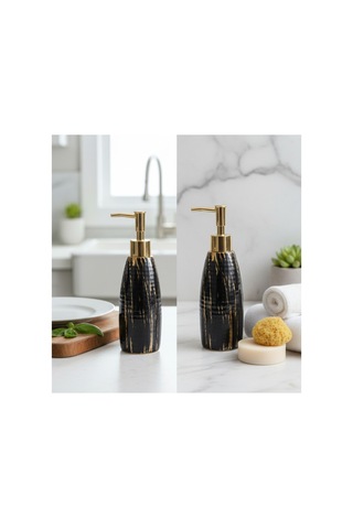 Porselen Siyah Altın Detaylı Sıvı Sabunluk Şık Mutfak Ve Banyo Aksesuarı Siyah - 777968820 Siyah