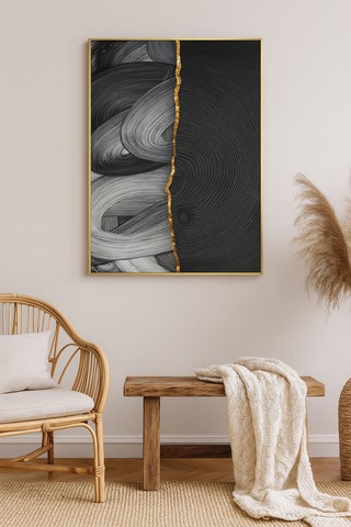 Altın İz - Gerçek Cama Baskı Gold Alüminyum Metal Çerçeveli Tekli Modern Tablo