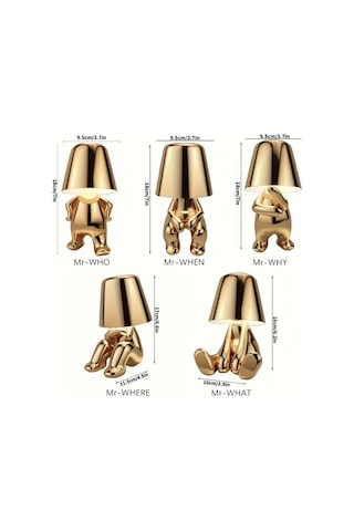 Honeybeeshop Bay Neden 1 Adet Küçük Altın Renkli Erkekler İçin Usb Şarj Kablolu İtalyan Tasarımlı Düşünür Heykel Led Masa Lambası 3 Kademeli Modern Gece Işığı Hediye Ahşap