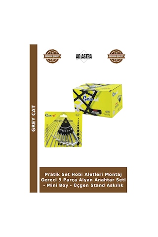 Pratik Set Hobi Aletleri Montaj Gereci 9 Parça Alyan Anahtar Seti - Mini Boy - Üçgen Stand Askılık
