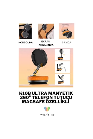 Wearfitpro Her Alana Uyumlu 360 Derece Dönebilen Çok Açılı Magsafe Özellikli Güçlü Telefon Tutucu Siyah