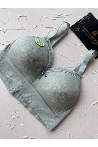 Celine C Cup Bambu Hisli Ultra Rahat Polamid Kumaştan Dokulu Dant Çağla Yeşili