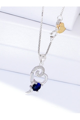 Brezza Lusso Jewelry Diamond Serisi Safir Tektaş Okyanus Kalbi Stylish Gümüş Kadın Kolye 45 CM 45 CM