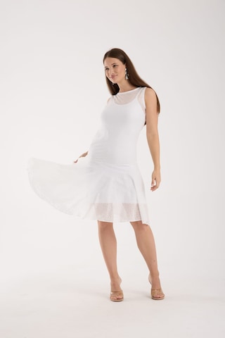 Eteği Volanlı Uzun Elbise Kırık Beyaz