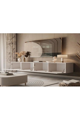 Tv Ünitesi Tv Alt Modülü 240 Cm Krem Mdf