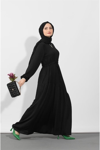 Sevitli Beli Tüneli Elbise-siyah-1504-beyaz Beyaz