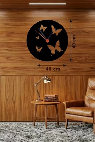 Büro Ev Ofis Dekoru İçin 40cm Ahşap Laser Kesim Uçuşan Kelebek Tema Duvar Saati Diğer