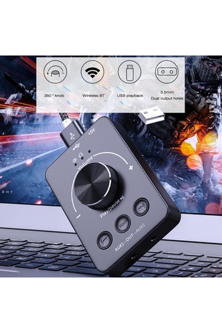 Springsun Usb Ses Kontrol Cihazı: Bt 5.1 Verici, Usb Çalar, Dış Ses Kartı, 3.5mm Çift Kulaklık, Type-c, Siyah