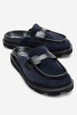 Luvishoes Vela Lacivert Süet Hakiki Deri Kadın Terlik Lacivert
