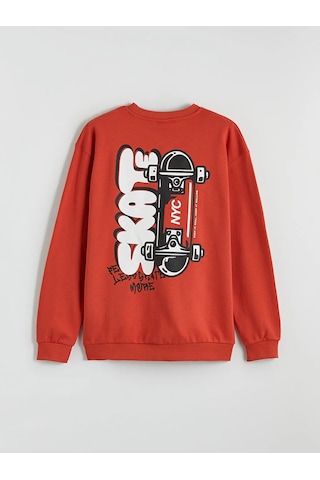 Lc Waikiki Kırmızı Baskılı Erkek Çocuk Kalın Sweatshirt KIrmızı