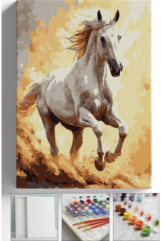 Sayılarla Boyama Seti Numaralı Tuval Fırça Boya Askı Aparatı Dahil Set 40x50 Cm - Altın At