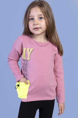 Toontoy Kids Toontoy Kız Çocuk Cep Detaylı Baskılı Tişört Gülkurusu