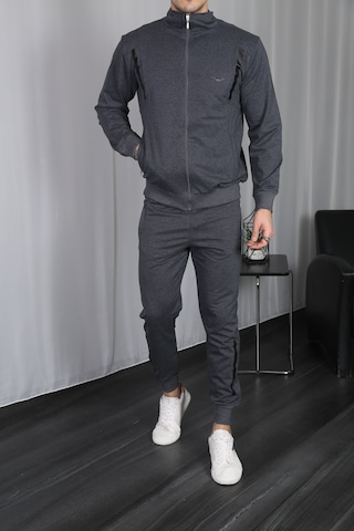 Erkek Dik Yaka Fermuarlı Eşofman Takım - Füme Füme