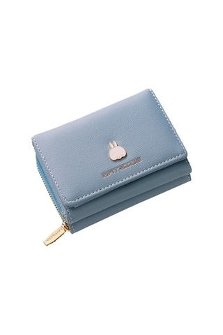 Batsıoe Kare Bayanlar Cüzdan Üç Katlı Çok Fonksiyonlu Kart Tutucu Fermuar Karikatür Bozuk Para Cüzdanı Açık Mavi Açık Mavi