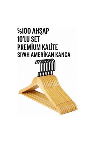 Faravis Atelier 10 Adet Ahşap Vernikli Askılık Elbise Gömlek Kıyafet Askısı Cilalı  Amerikan Kanca Premium Kalite