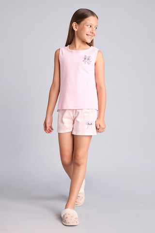 Defacto Dısney Lılo & Stıtch Lisanslı Regular Fıt Fitilli Şortlu 2li Pijama Açık Pembe Takımı Kız Çocuk H8093a826hspn186 Pembe-pn186