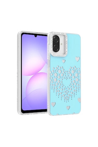 Maks Technology Samsung Uyumlu Galaxy A07 Kılıf Damla Taşlı Mkst Rivas Sert Pc Kapak - Mavi