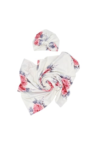 Yaozixa Yeni Doğan Bebe Swaddle Battaniye Ve Şapka Seti - 80x80cm, Polyester, Kuzey Avrupa Stili Beyaz Zemin Çiçek Desenli 190702 Beyaz