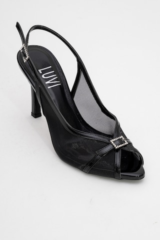 Luvishoes Luvi Shoes Elyse Siyah Rugan Fileli Kadın Yüksek Topuklu Abiye Ayakkabı Siyah Rugan