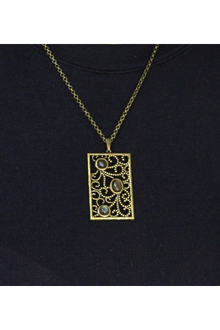 Doğal Taş Labradorit 3'lü Doğal Taşlı Antik Kadın Kolye Euk45lbt Gri