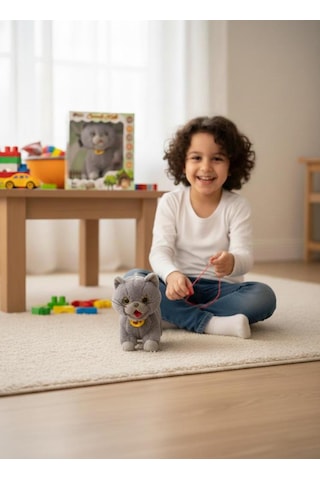 Sevimli Kedi Uzaktan Kumandalı Sesli Miyavlıyan Dil Çıkaran 5 Fonksiyonlu Oyuncak Peluş Hayvan Çok Renkli