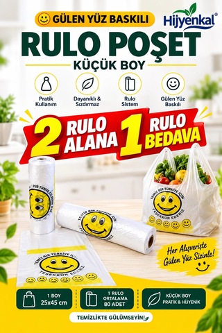 Gülen Yüz Rulo Küçük Boy Poşet 2 Rulo Alana 1 Rulo Bedava Kampanya