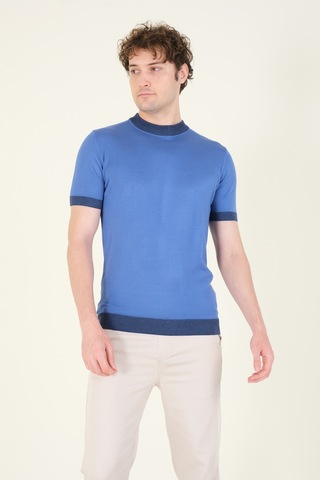 Giyim Dünyası Erkek Yarım Balıkçı Merserize T-shirt Mavi 001