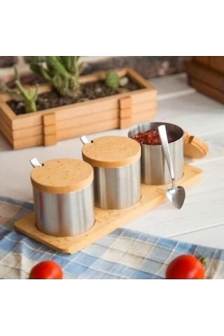 Kısmet Kbt-113 Üçlü Baharatlık Seti Ahşap - İnox