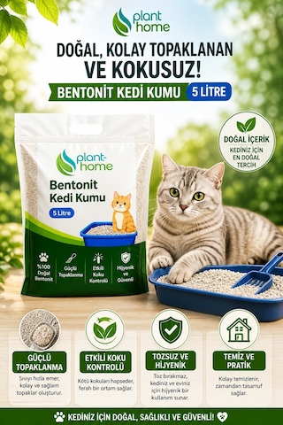 Bentonit Kedi Kumu 5 Litre Doğal Topaklanan, Güçlü Koku Kontrolü, Yüksek Emilim Diğer