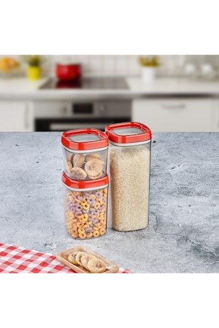 Ceronni Bonny Erzak Saklama Kabı 3lü Set 1,8lt - 1lt - 600ml Kırmızı Kırmızı