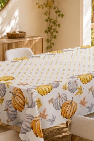 Vivanni Home Yıkanabilir Dikdörtgen Masa Örtüsü Günlük Kullanıma Uygun Pratik Ve Uzun Ömürlü Balkabağı Beyaz
