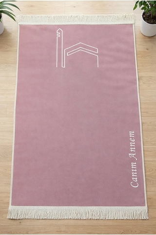Canım Anneme - Cami Desenli Saçaklı Kadife Seccade - Pembe