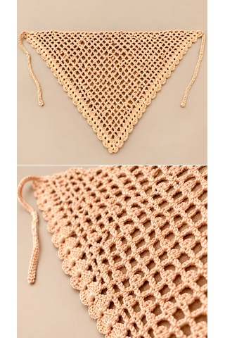 Algebutik Krem Tığ İşi Üçgen Bandana
