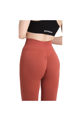 Gymhams Kiremit Kalçası Büzgülü Kalça Şekillendirici Push Up Yüksek Bel Spor Tayt Kiremit