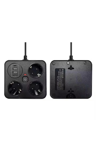 Termal Akım Korumalı Isıya Dayanıklı 3 Lü Priz 3x Usb 1x Type-c 0