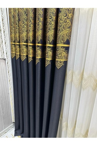 Nivemeshome Milas Lacivert-gold 671539 1/3 Sık Pileli Fon Perde Apm Lacivert-gold