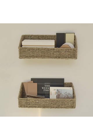 Mutfak Ve Banyo Depolama İçin İki Kişilik Dokuma Sepet Seti Hasır Kahve 1