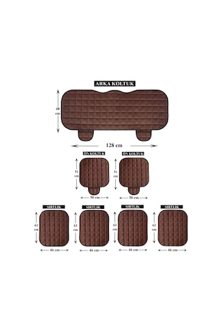 Terletmez Keten Baskılı Oto Koltuk Minderi 7 Parça - Desenli Cepli Araba Koltuk Kılıf Seti Füme