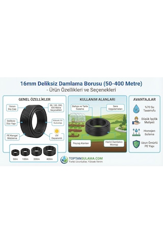 16mm Deliksiz Boş Damlama Borusu 50 Metre