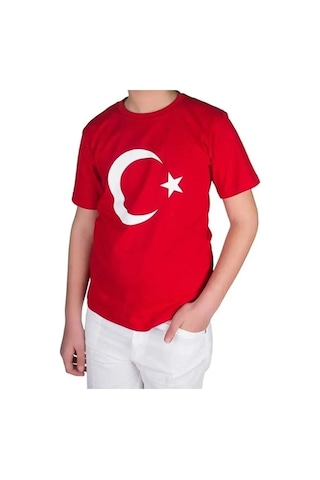 Türk Bayraklı T-shirt Kız Ve Erkek Çocuk Unisex Bayram Tişörtü Kırmızı