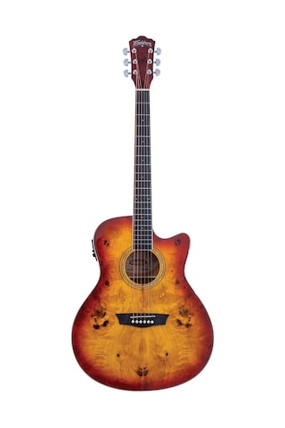 Washburn Dfbacea Deep Forest Burl Ace Amber Fade Elektro Akustik Kesik Kasa Sahne Preamp Sistemi