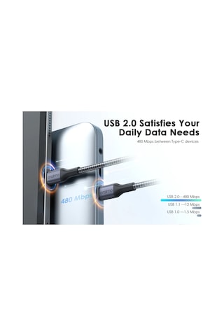 Geeksen Oraimo Ocd-cc11a Type-c'den Type-c'ye 2m Uzunluklu Gri Veri Kablosu