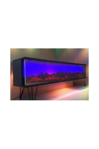 Tv Sehpası Full Şömineli Kumandalı Bluetooth Stereo Ses 6 Modlu Ünite 175 Cm Mdf Metal Ayak Siyah Ve Siyah Siyah Ve Siyah