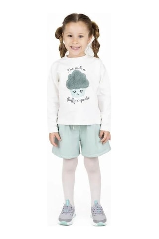 Kız Çocuk Peluş Cupcake Desenli Sweatshirt-13508 Ekru