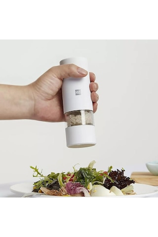 Jms Beyaz Xiaomi Huohou Otomatik Elektrikli Biber Tuz Öğütücü Led Işık 5 Modu Baharat Tahıl Porselen Taşlama Seramik Çapak Değirmeni
